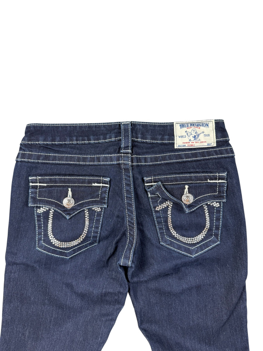 True Religion Low Waist Strass Vintage Jeans Damen Dunkelblau S