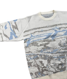 Cityscape Jacquard Vintage Sweater Herren Grau Blau XL