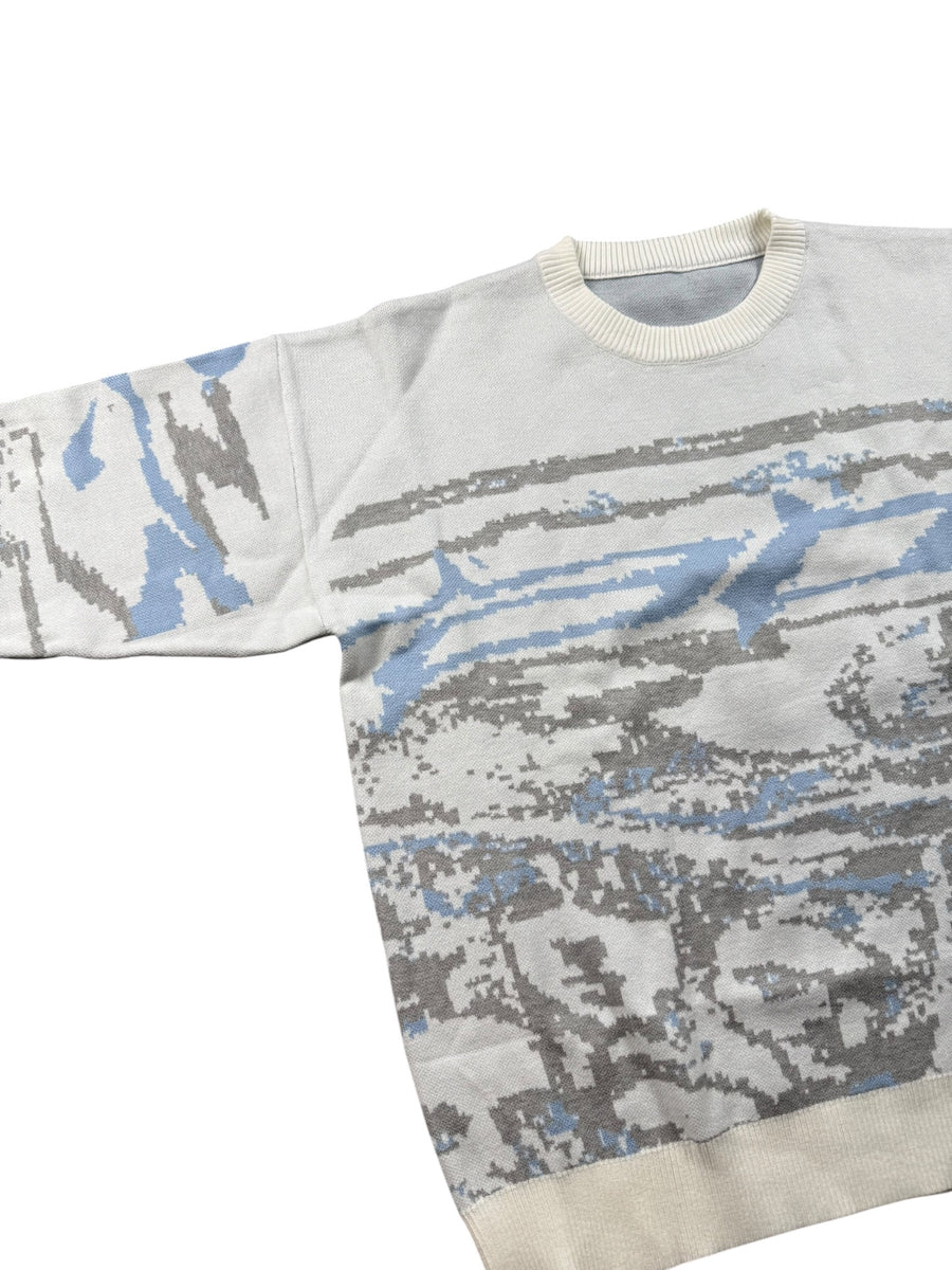 Cityscape Jacquard Vintage Sweater Herren Grau Blau XL