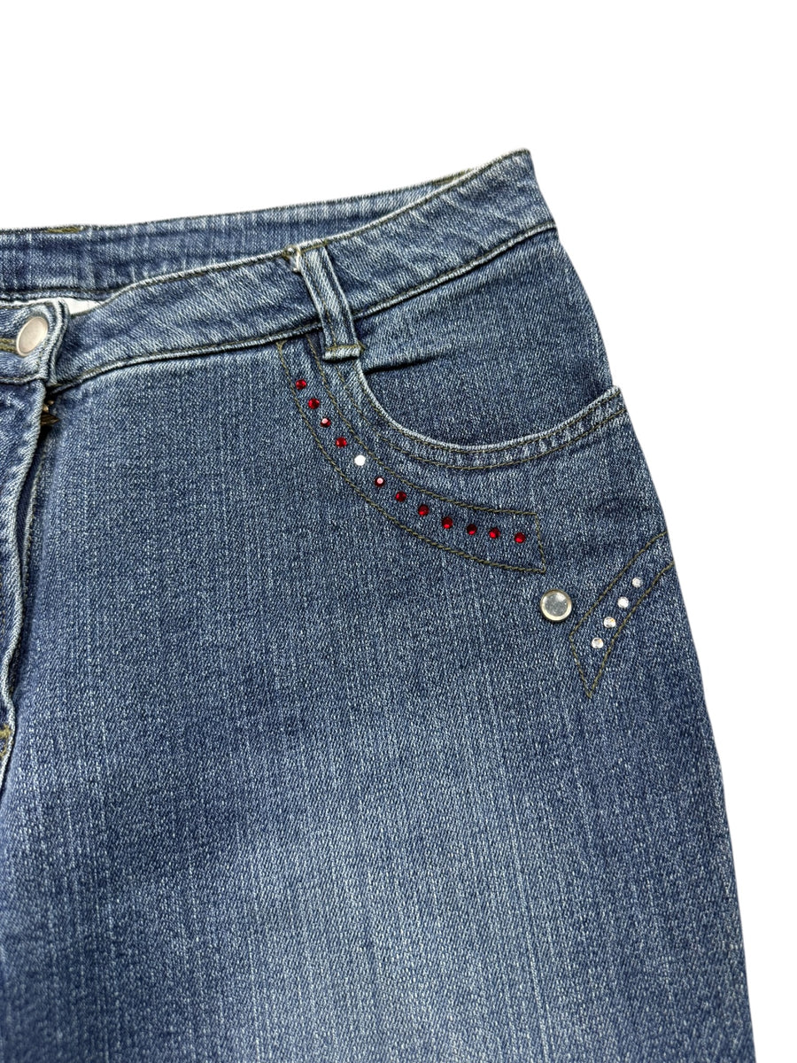 Blue Motion Strass Vintage Schlagjeans Damen Blau M