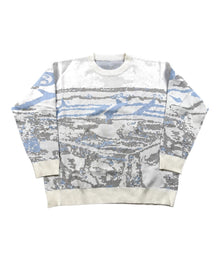Cityscape Jacquard Vintage Sweater Herren Grau Blau XL