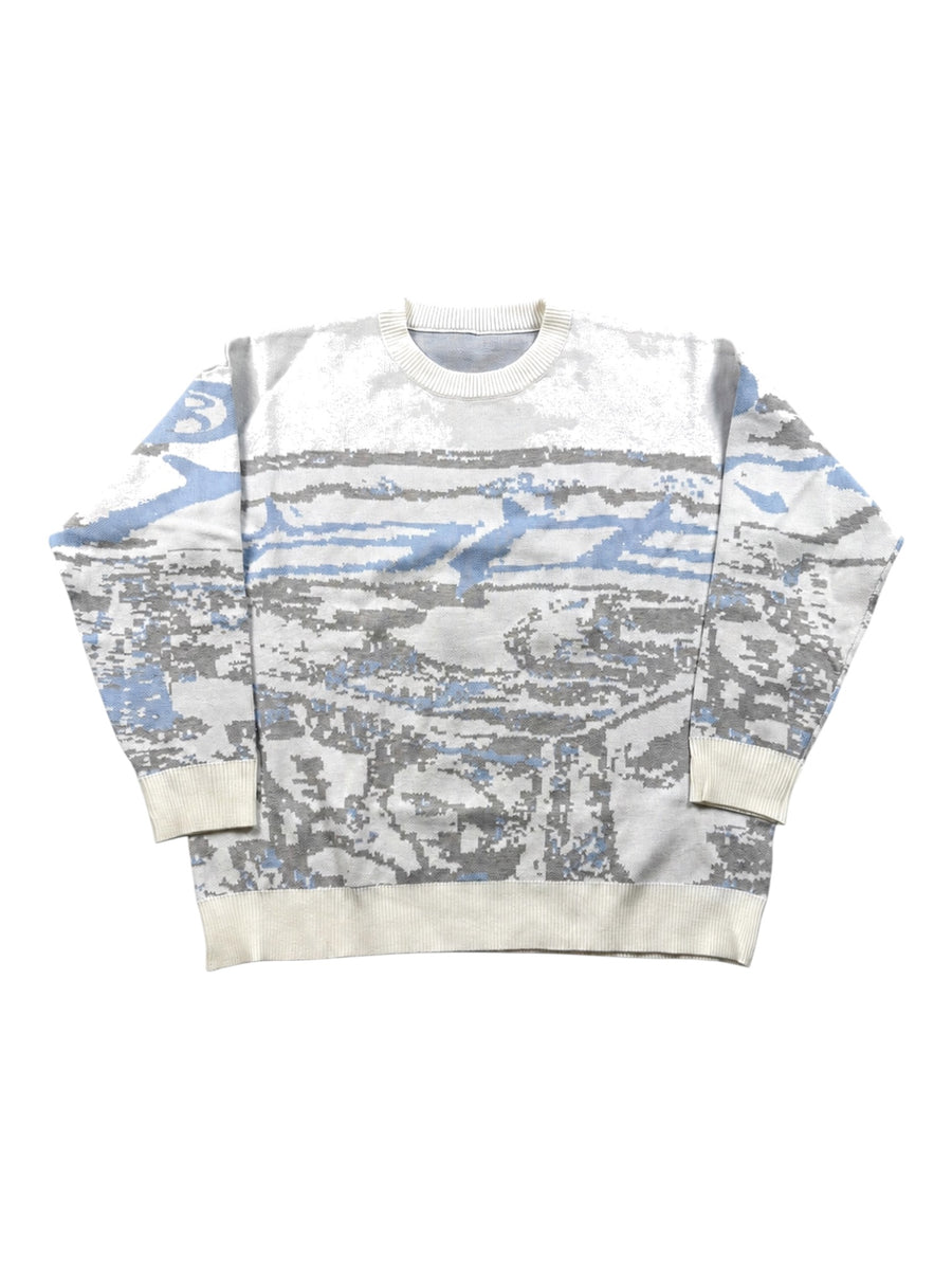 Cityscape Jacquard Vintage Sweater Herren Grau Blau XL