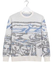 Cityscape Jacquard Vintage Sweater Herren Grau Blau XL