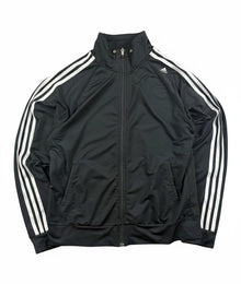 VBYC Vintage Adidas Damen Trainingsjacke in Schwarz mit weißen Streifen und Reißverschluss