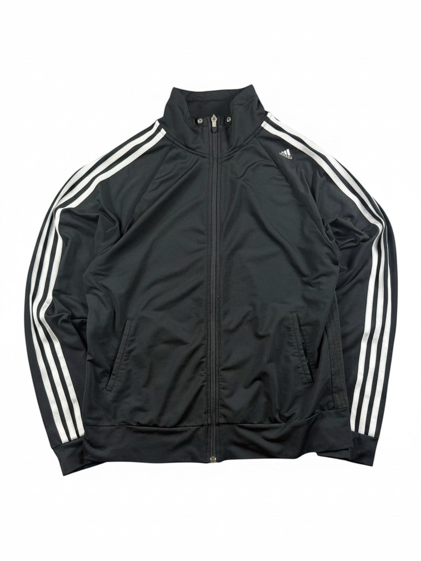 VBYC Vintage Adidas Damen Trainingsjacke in Schwarz mit weißen Streifen und Reißverschluss