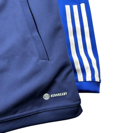 VBYC adidas Italien Trainingsjacke in Dunkelblau mit blauen Ärmeln, weißen Streifen und AEROREADY-Technologie