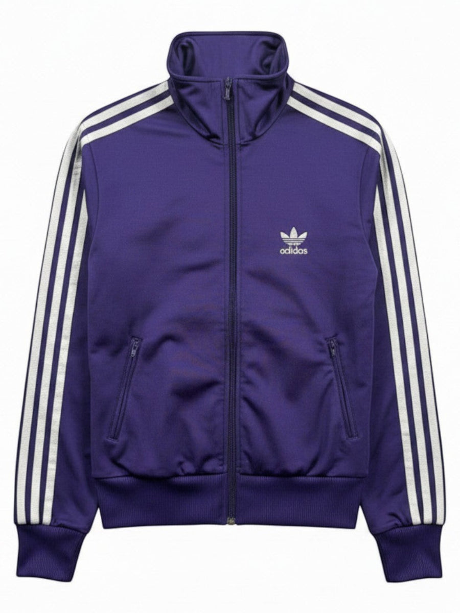 VBYC Adidas Vintage Damen Trainingsjacke in Lila mit weißen 3-Streifen und Reißverschluss