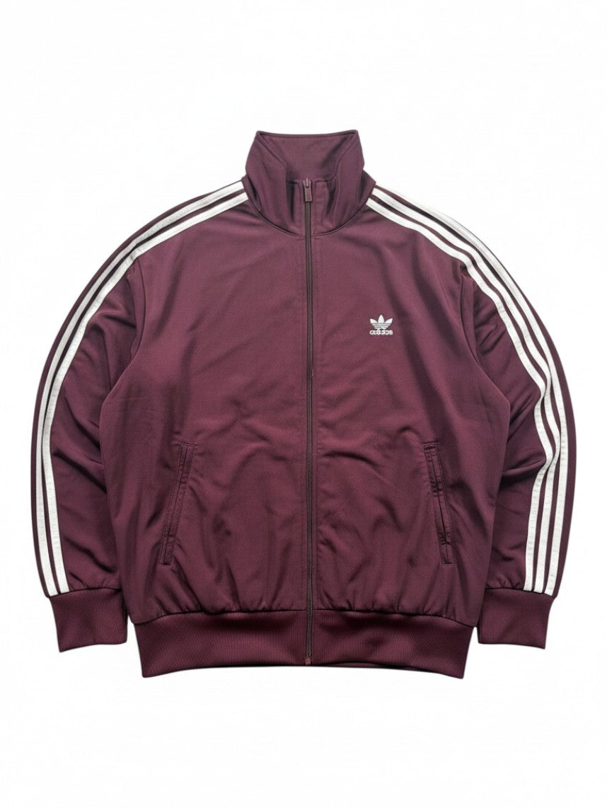 VBYC Adidas Vintage Trainingsjacke in Burgunderrot mit weißen 3-Streifen und Reißverschluss