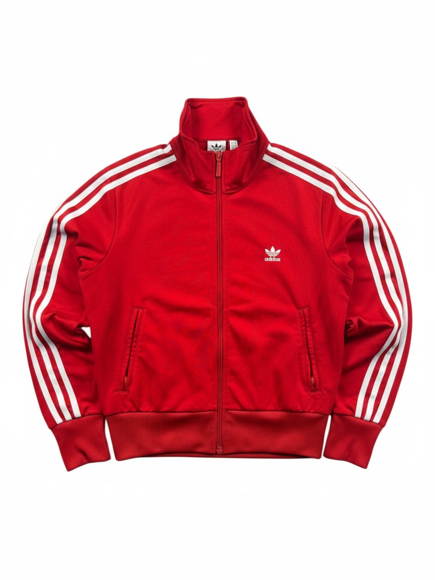 VBYC Adidas Vintage Damen Trainingsjacke in Rot mit weißen 3-Streifen und Trefoil-Logo