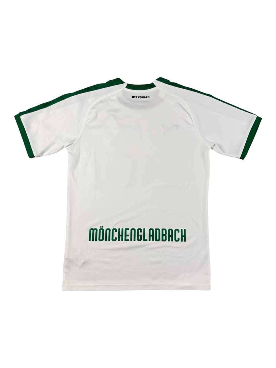 VBYC Borussia Mönchengladbach PUMA Heimtrikot in Weiß mit grünem Schriftzug und Die Fohlen Nackendetail