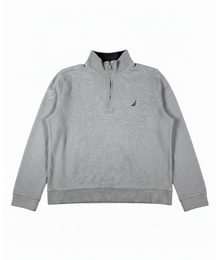 VBYC Nautica Vintage Half-Zip Pullover in Hellgrau mit kleinem Segel-Logo auf der Brust