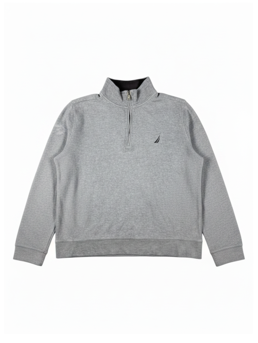VBYC Nautica Vintage Half-Zip Pullover in Hellgrau mit kleinem Segel-Logo auf der Brust