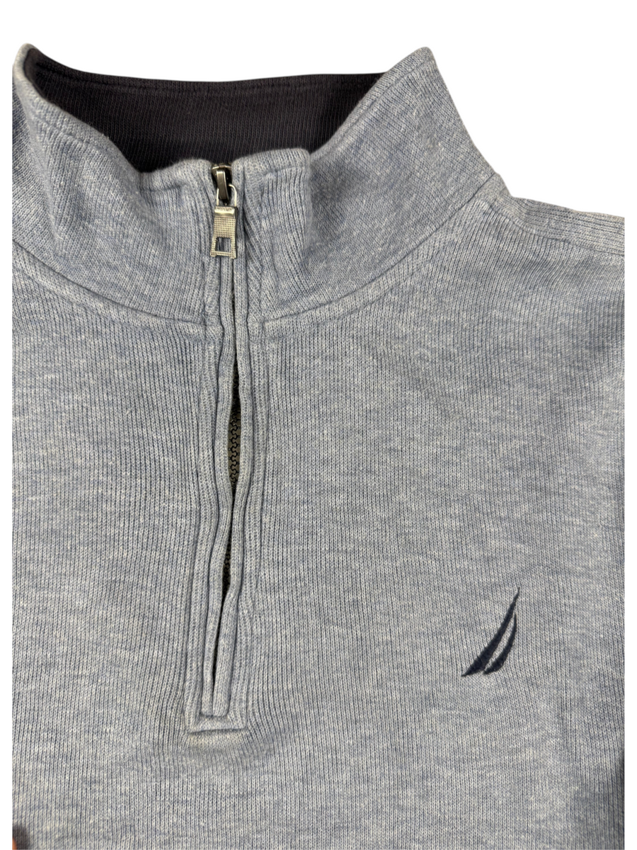 VBYC Nautica Vintage Herren Half-Zip Pullover in Hellgrau mit gesticktem Segel-Logo am Kragen