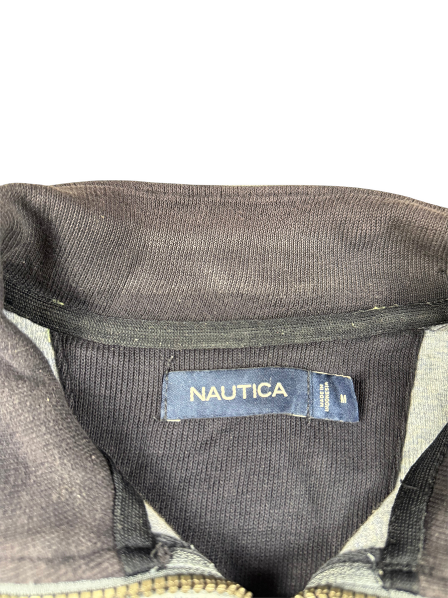 VBYC Nautica Vintage Half-Zip Pullover in Hellgrau mit Markenetikett am Kragen