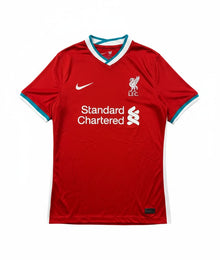 VBYC Vintage Nike Liverpool FC Trikot in Rot mit weißem V-Ausschnitt und Sponsorenlogo