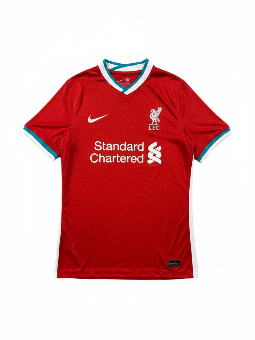 VBYC Vintage Nike Liverpool FC Trikot in Rot mit weißem V-Ausschnitt und Sponsorenlogo