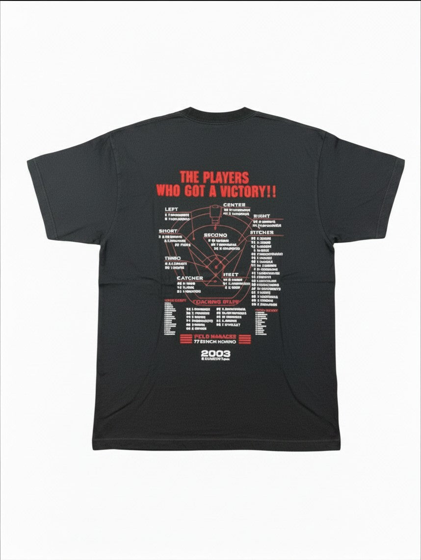 VBYC Vintage T-Shirt in Schwarz mit großem rotem Baseball-Grafikdruck auf der Rückseite aus Baumwolle